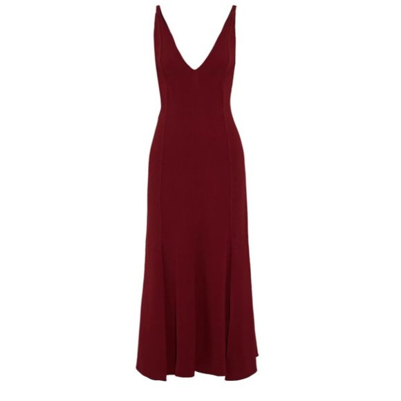 NWT $1600 VICTORIA BECKHAM CADY CREPE FLUTED PLEATED MIDI DRESS IN BORDEAUX SZ 4 - Picture 5 of 7